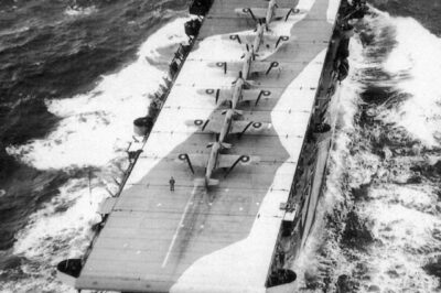 Unbelievable Moment in WWII History! The HMS Avenger (D14), a Converted American Merchant Ship, Turns the Tide with Its Powerful Air Support—An Aerial View Captures Six Hawker Hurricane Fighters on Its Deck, But What Secrets Lie Behind Its Heroic Role in Arctic Convoys and Operation Torch?