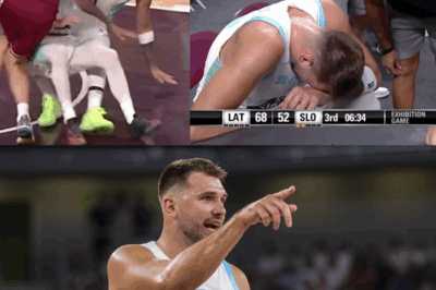 Basketball World in Shock as Luka Doncic Suffers Terrifying Knee Injury—Just Moments After Dominating with 26 Points for Slovenia in the First Half Against Latvia! Fans Hold Their Breath as the Devastating Incident Threatens His Career and Slovenia’s Hopes—What Really Happened on the Court?