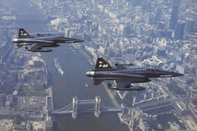 F-20 Tiger Sharks flying over London