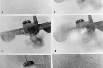 Camera-gun film showing a Junkers Ju 88, shot down over the Bay of Biscay by Flight Lieutenant J Singleton (pilot) and J W Haslam (radar operator), in a De Havilland Mosquito NF Mark II of No. 25 Squadron RAF. 11 June 1943