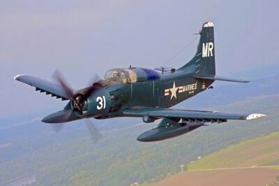 Cold War Aviation Spotlight: U.S. Marine Corps VMA-332 ‘Polka Dots’ Flew the Rugged Douglas EA-1E Skyraider Through the 1950s–60s — A Piston-Powered Giant Adapted for Electronic Warfare, Jamming Enemy Radars While Still Delivering Bombs and Rockets, This Legendary Workhorse Provided Endurance, Versatility, and Powerful Support Until Replaced by Jet Aircraft Like the A-6 Intruder