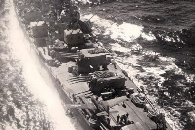 Cleveland-class light cruiser USS Columbia CL-56 underway, date and location unknown.