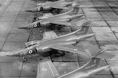 The Blackburn Buccaneer with its distinctive, high-mounted tailplane earned it the nickname “Banana Jet” due to the subtle upward curve of its fuselage.