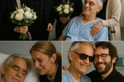 In a moment far from grand stages yet more powerful than any concert, Andrea Bocelli lay in a hospital room, his voice silenced by sudden illness but his spirit wrapped in love. The air filled with tenderness as Celine Dion, Josh Groban, and Ed Sheeran arrived carrying white flowers, their voices blending in his favorite songs. His wife Veronica held his hand, nurses and staff pausing to watch, eyes glistening. No spotlight shone, yet the atmosphere glowed with warmth, friendship, and resilience — a performance etched forever in the hearts of all who witnessed it.