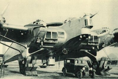 You haven’t been drinking and yes it did fly! This is the massive Dyle et Bacalan AB-20, an all-metal, four-engined night bomber built by France in 1932. Evolving from the company’s earlier DB-70 trimotor airliner, it featured a distinctive large lifting-body fuselage design.