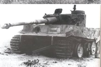 A Tiger I used for ballistic testing against various types of ammunition, the damage of which you see in these photos.