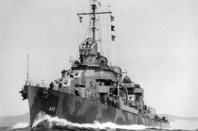 Fletcher-class destroyer Nicholas conducting acceptance trials off Rockland, Maine, May 28, 1942.