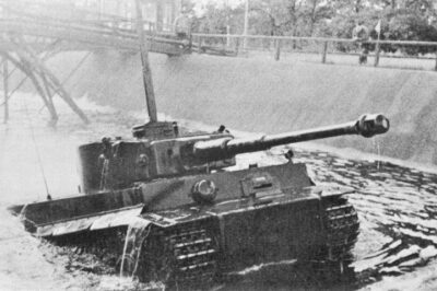 Captured Tiger 1 undergo trials with diving equipment fitted, Germany, 1945